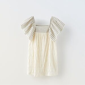 Zara Kids Striped Flounce Shoulder Dress 3-4Y